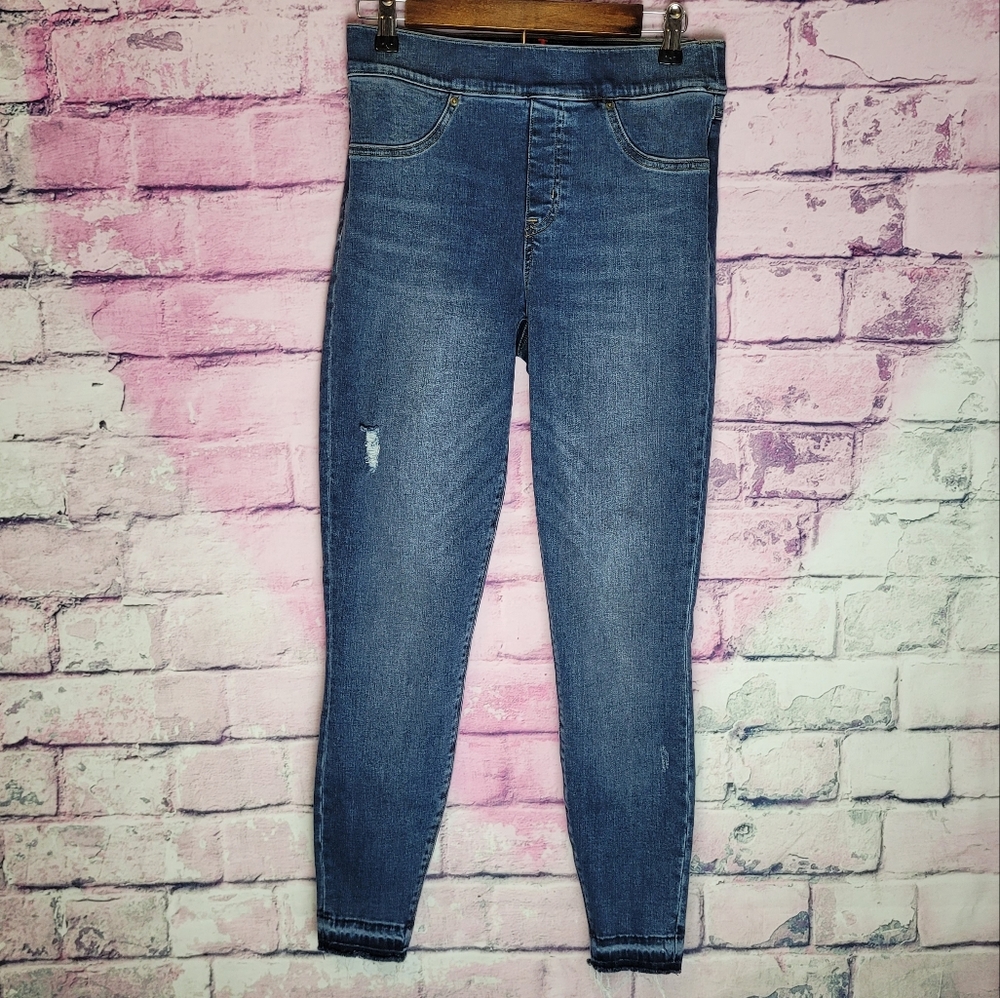 SPANX DISTRESSED RAW ANKLE SKINNY PULL ON SHAPEWEAR JEANS JEGGINGS M